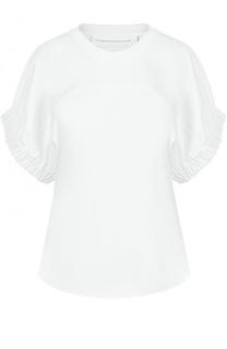 Хлопковая футболка с круглым вырезом и драпированными рукавами Victoria by Victoria Beckham