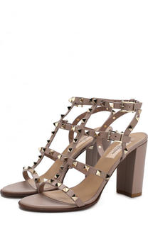 Кожаные босоножки Rockstud на устойчивом каблуке Valentino