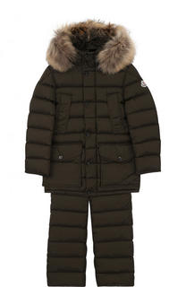 Пуховый комплект из куртки с капюшоном и комбинезона Moncler Enfant