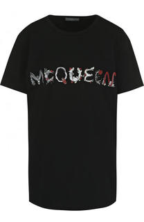 Хлопковая футболка с круглым вырезом и логотипом бренда Alexander McQueen