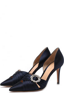 Атласные туфли Mae dOrsay с брошью на шпильке Gianvito Rossi