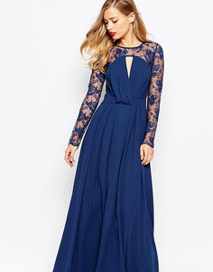 Кружевное платье макси с длинными рукавами ASOS PETITE Kate - Темно-синий