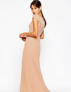 Плиссированное платье макси с кружевной спинкой ASOS PETITE WEDDING - Розовый