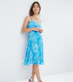 Синее плиссированное платье миди с цветочным принтом ASOS PETITE - Синий