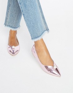 Туфли на плоской подошве с искусственным жемчугом Daisy Street - Розовый