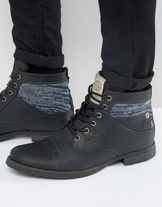 Черные кожаные ботинки в стиле милитари с ткаными вставками River Island - Черный