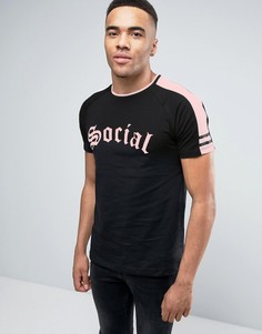 Черно-розовая футболка с рукавами реглан и принтом River Island - Черный