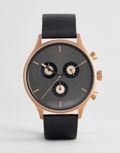 Золотисто-розовые часы с кожаным ремешком и хронографом Cronometrics - Черный