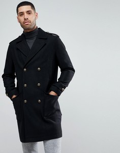 Удлиненное пальто милитари из ткани с добавлением шерсти Stanley Adams - Черный