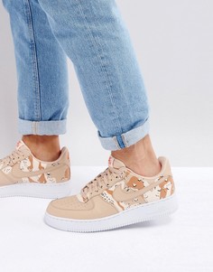 Бежевые кроссовки с камуфляжным принтом Nike Air Force 1 07 LV8 823511-202 - Бежевый