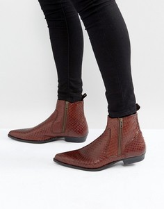 Коричневые кожаные ботинки челси с эффектом змеиной кожи ASOS - Коричневый