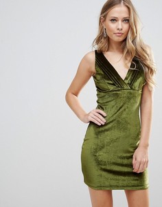 Бархатное платье мини с плиссировкой Wyldr Distractions - Зеленый