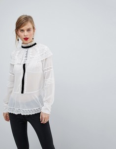 Блузка с кружевной вставкой и контрастной отделкой ASOS Premium Historical - Белый