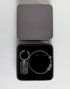 Черный кожаный браслет и брелок для ключей с логотипом-орлом Emporio Armani - Черный