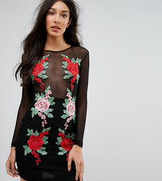 Сетчатое облегающее платье мини с цветочной аппликацией NaaNaa Tall - Черный