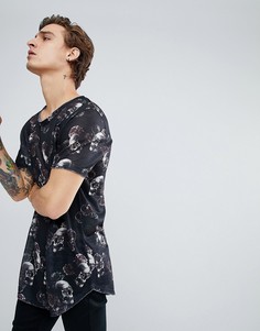 Длинная футболка с принтом черепов и цветов ASOS - Черный
