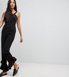Комбинезон с квадратным вырезом и оборками ASOS TALL - Черный