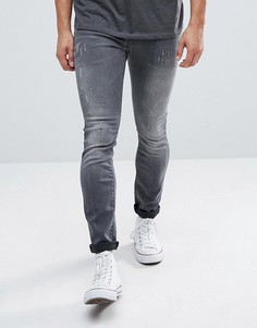 Черные выбеленные узкие джинсы с рваной отделкой G-Star Revend - Серый