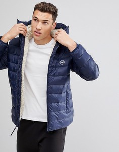 Темно-синий пуховик с капюшоном и подкладкой из искусственного меха Hollister - Темно-синий