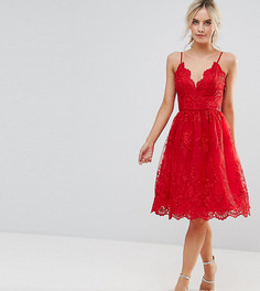 Кружевное платье миди с фигурными краями Chi Chi London Petite Premium - Красный