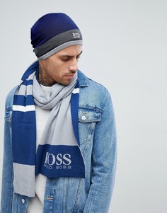 Подарочный набор с сине-серой шапкой и шарфиком BOSS Athleisure - Темно-синий