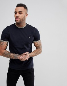 Темно-синяя узкая футболка с контрастной отделкой Fred Perry - Темно-синий