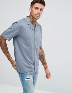 Однотонная рубашка с отложным воротником и короткими рукавами Another Influence - Синий