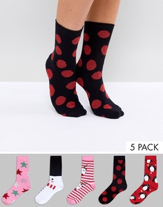 Комплект из 5 пар носков в новогоднем стиле Monki - Мульти