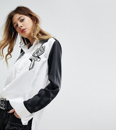 Атласная рубашка с вышивкой Sacred Hawk - Белый