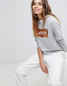 Свитшот с круглым вырезом и логотипом цвета металлик Levis - Серый