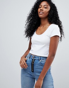 Кроп-топ с короткими рукавами и глубоким вырезом ASOS - Белый
