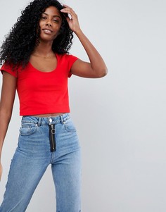 Кроп-топ с короткими рукавами и глубоким вырезом ASOS - Красный