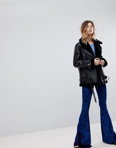 Бархатные расклешенные брюки скинни Rokoko - Темно-синий