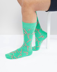 Новогодние носки с рисунком Happy Socks - Зеленый