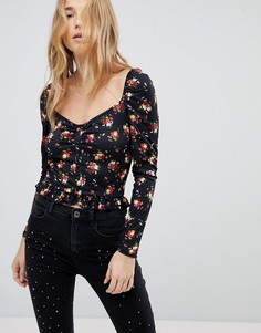 Короткая блузка на пуговицах с цветочным принтом Miss Selfridge - Мульти