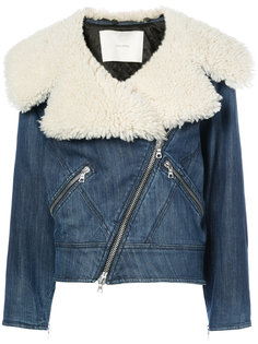 Stretch denim moto jacket with shearling collar Adam Lippes