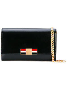 Clutch With Red, White And Blue Enamel Metal Clasp & Chain Shoulder Strap In Calf Leather Thom Browne