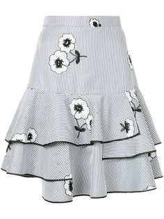 полосатая пышная юбка с цветочной вышивкой Huishan Zhang