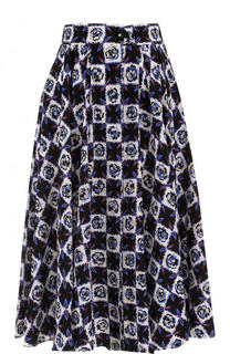Шелковая юбка-миди с принтом и широким поясом Emilio Pucci