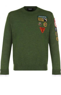 Шерстяной джемпер с нашивками и контрастными манжетами Dsquared2