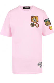 Хлопковая футболка прямого кроя с нашивками Dsquared2