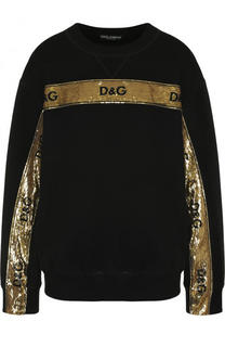 Хлопковый свитшот с контрастной вышивкой пайетками Dolce &amp; Gabbana