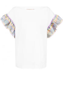 Хлопковый топ с контрастными шелковыми оборками Emilio Pucci