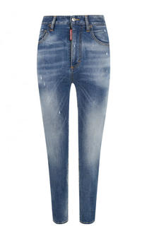 Укороченные джинсы с завышенной талией и потертостями Dsquared2