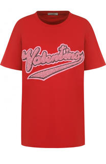 Хлопковая футболка свободного кроя с логотипом бренда Valentino