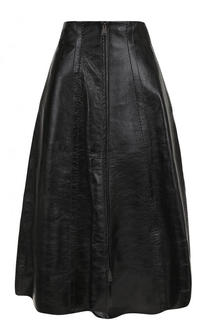 Однотонная кожаная юбка-миди Fendi