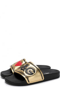 Кожаные шлепанцы с металлизированной отделкой Dolce &amp; Gabbana