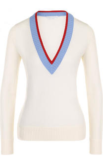 Приталенный шерстяной пуловер с V-образным вырезом BOSS