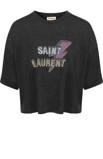 Укороченная футболка свободного кроя с логотипом бренда Saint Laurent