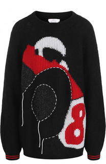 Шерстяной пуловер свободного кроя с круглым вырезом BOSS